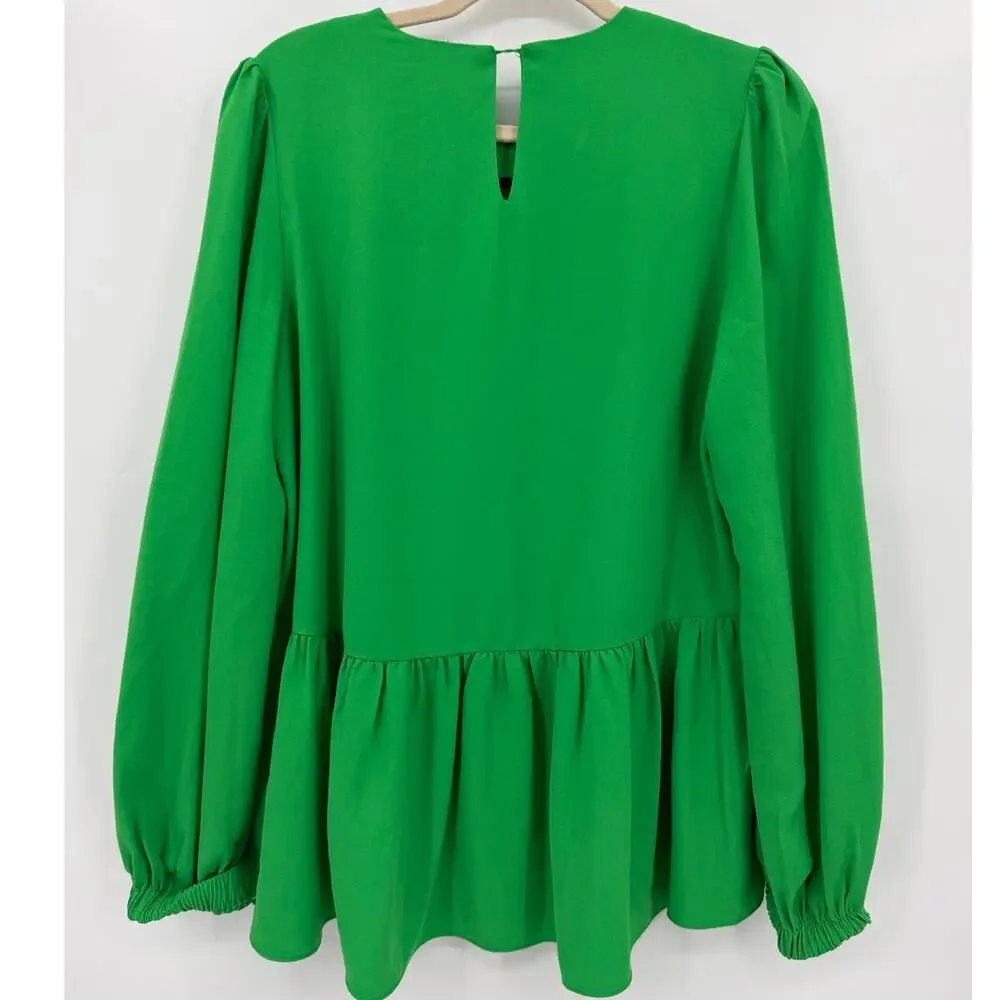 Pomander Place Carlota Peplum Blouse Emerald Green Size Medium